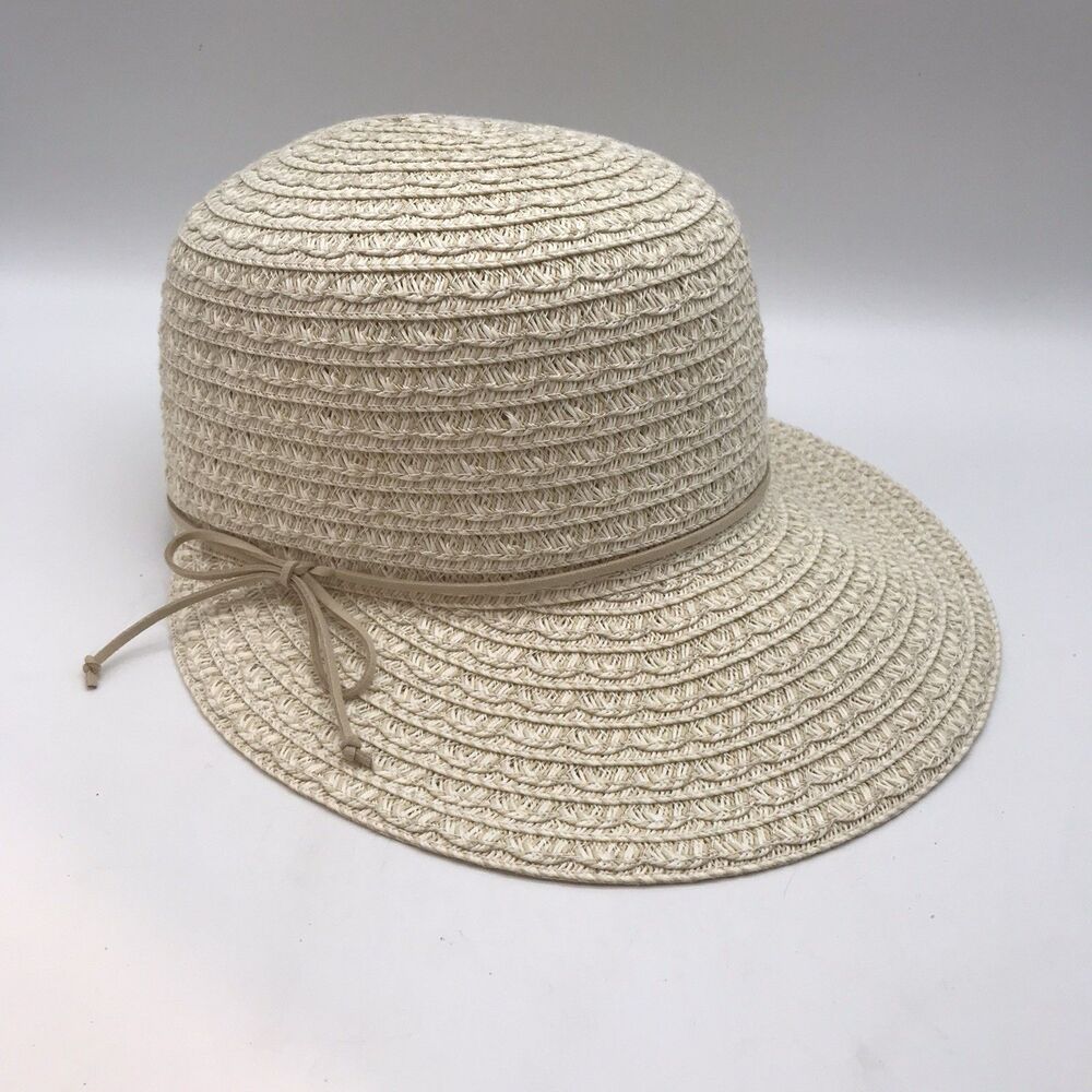 Nine West Face Framer Straw Sun Hat Women's OSFM Scallop Packable Vacation Beach - Picture 5 of 10